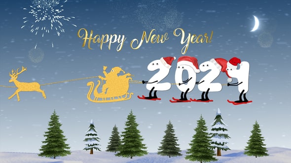 New Year Cartoon Skier 49409458