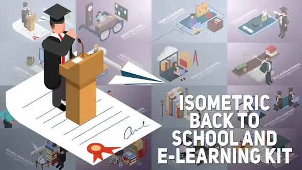 Isometric Back to School and E-Learning Kit 26829577